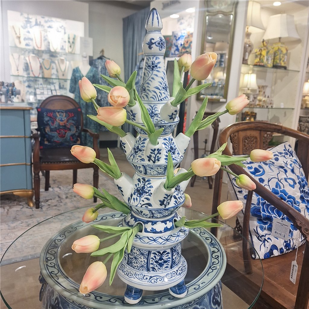 Danny’s Fine Porcelain Blue & White Tulipiere Vase | Round | 22” Tall