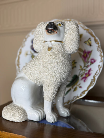 Large 19th Century 10.5” Tall Antique Sanded Staffordshire Poodle Figures, Separated Legs  #DA4387