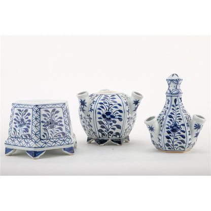 Danny Fine Porcelain: 19" Tall, 8.5Lx8.5W Tulipere Hexagonal Blue and White Single Vase