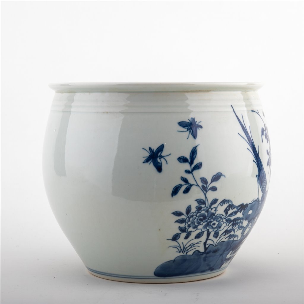 NEW - Blue & White, 10" Tall, Hand painted Planter/Pot Bird Design
