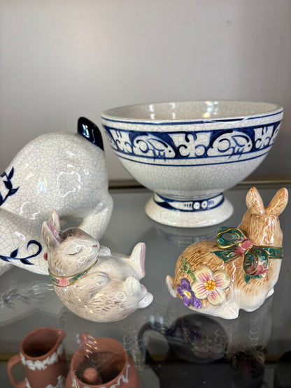 Sweetest Fitz and Floyd bunnies with bows and florals salt and pepper pair!