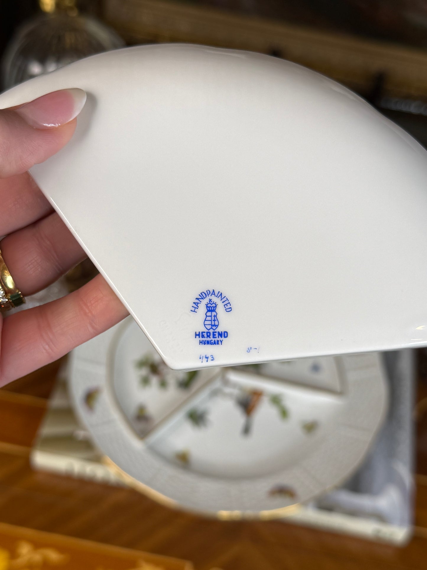 Herend Hungary Rothschild Hand-Painted Birds & Butterflies Divided Serving Platter with 3 Inserts | 10”