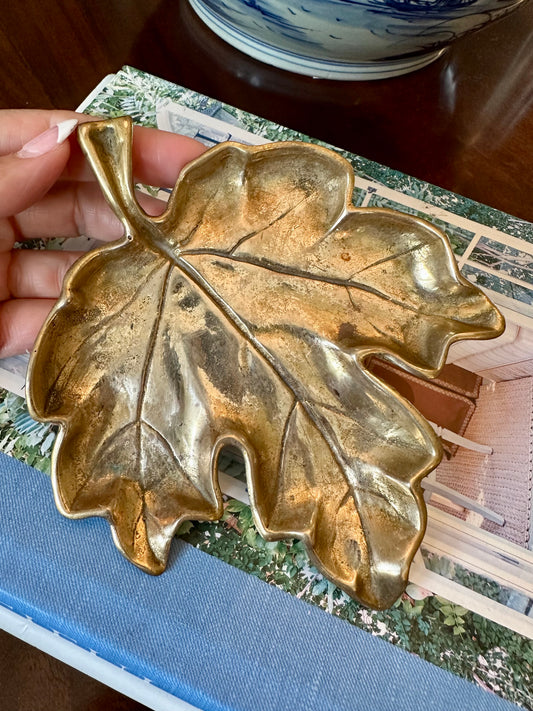 Pretty Brass Vintage Maple Leaf Tray Dish