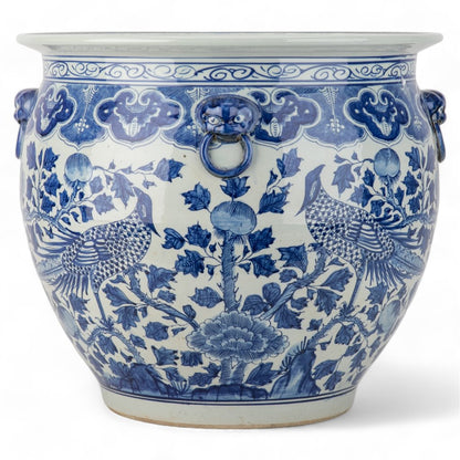 Danny's Fine Porcelain | XL Blue & White Bird Round Porcelain Planter |19.5"L × 19.5"W × 17.5"H #51142