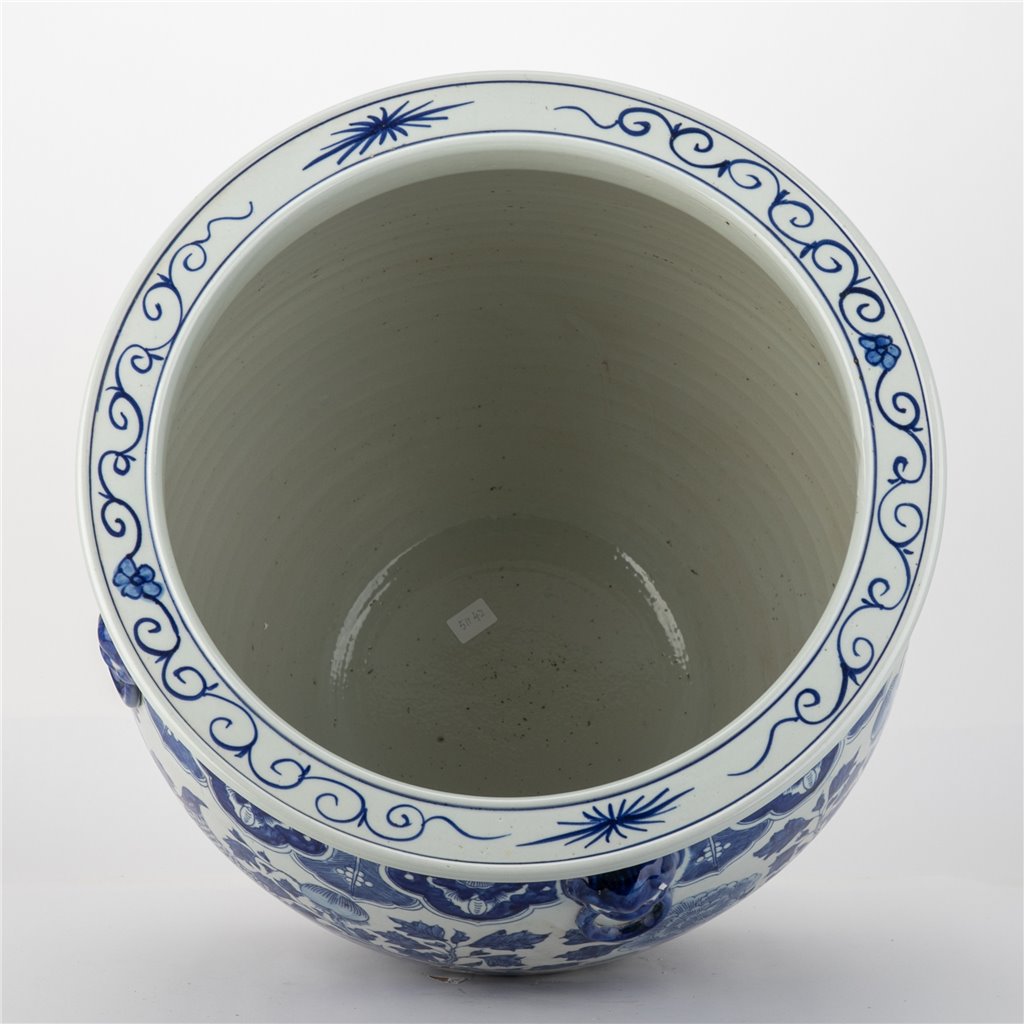Danny's Fine Porcelain | XL Blue & White Bird Round Porcelain Planter |19.5"L × 19.5"W × 17.5"H #51142