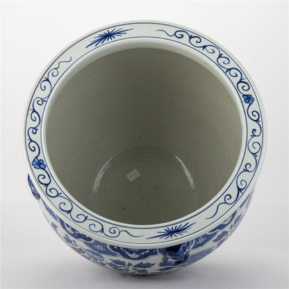 Danny's Fine Porcelain | XL Blue & White Bird Round Porcelain Planter |19.5"L × 19.5"W × 17.5"H #51142