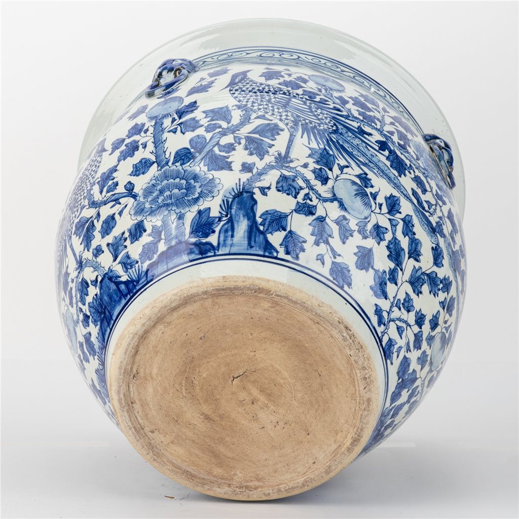 Danny's Fine Porcelain | XL Blue & White Bird Round Porcelain Planter |19.5"L × 19.5"W × 17.5"H #51142