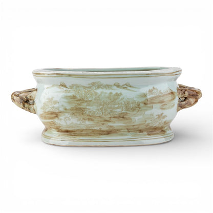 Danny's Fine Porcelain: 18Lx7.75Wx6.25H - Oval Centerpiece Basin - Tan/Brown Scene #51245