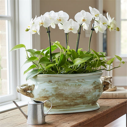 Danny's Fine Porcelain: 18Lx7.75Wx6.25H - Oval Centerpiece Basin - Tan/Brown Scene #51245
