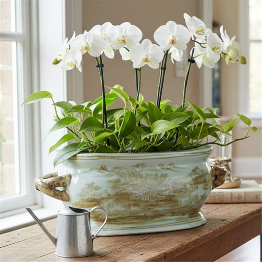 Danny's Fine Porcelain: 18Lx7.75Wx6.25H - Oval Centerpiece Basin - Tan/Brown Scene #51245