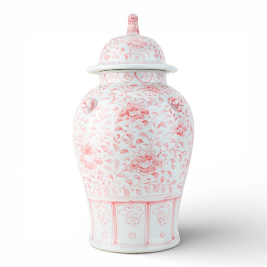 Danny's Fine Porcelain: Pink Peony Porcelain Warrior Jar with Lid | 19.75”