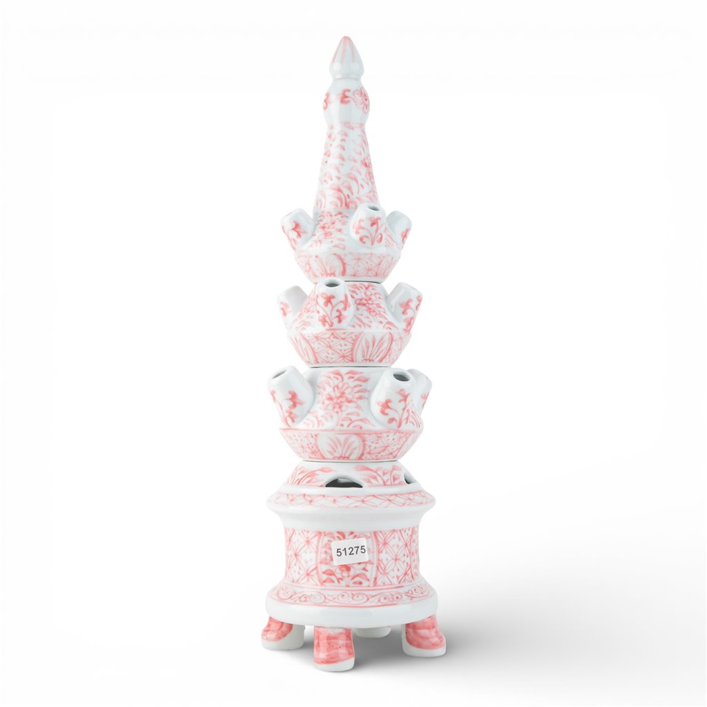 Danny’s Fine Porcelain Pink Floral Tulipiere Vase | 4-Tier | 22.5” Tall