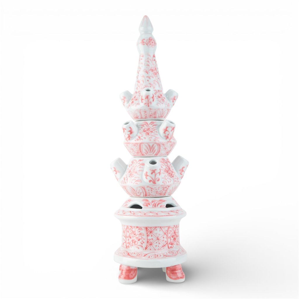 Danny’s Fine Porcelain Pink Floral Tulipiere Vase | 4-Tier | 22.5” Tall
