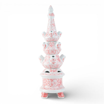 Danny’s Fine Porcelain Pink Floral Tulipiere Vase | 4-Tier | 22.5” Tall