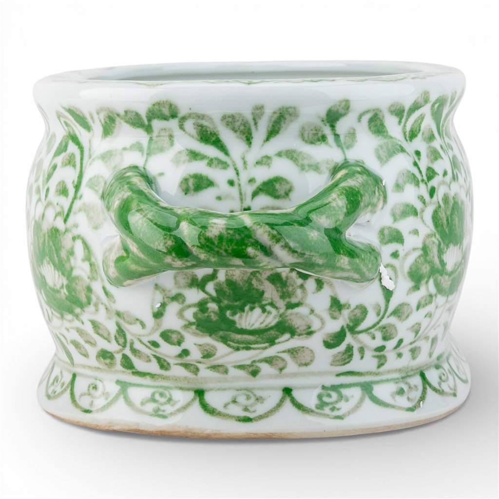 Danny's Fine Porcelain: 17.75Lx 8.75Wx 6.75H - Oval Centerpiece Basin - Green Scene