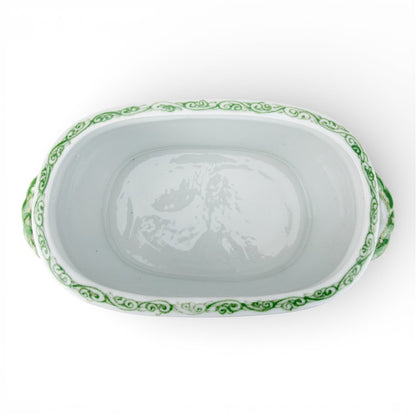 Danny's Fine Porcelain: 17.75Lx 8.75Wx 6.75H - Oval Centerpiece Basin - Green Scene
