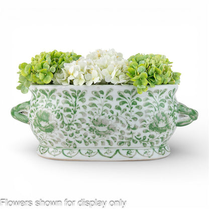 Danny's Fine Porcelain: 17.75Lx 8.75Wx 6.75H - Oval Centerpiece Basin - Green Scene