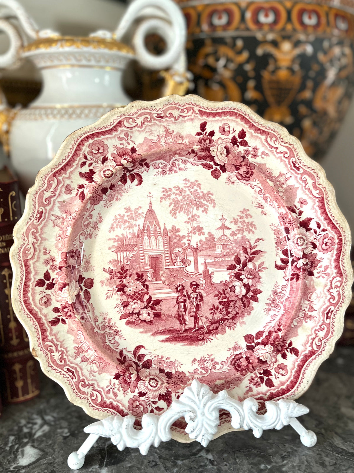 Live 09/15 Early 1800’s William Adams Historical India Series Red Transferware Plate