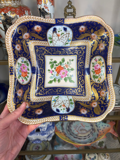 Gorgeous antique cobalt and gold floral bowl! As is!