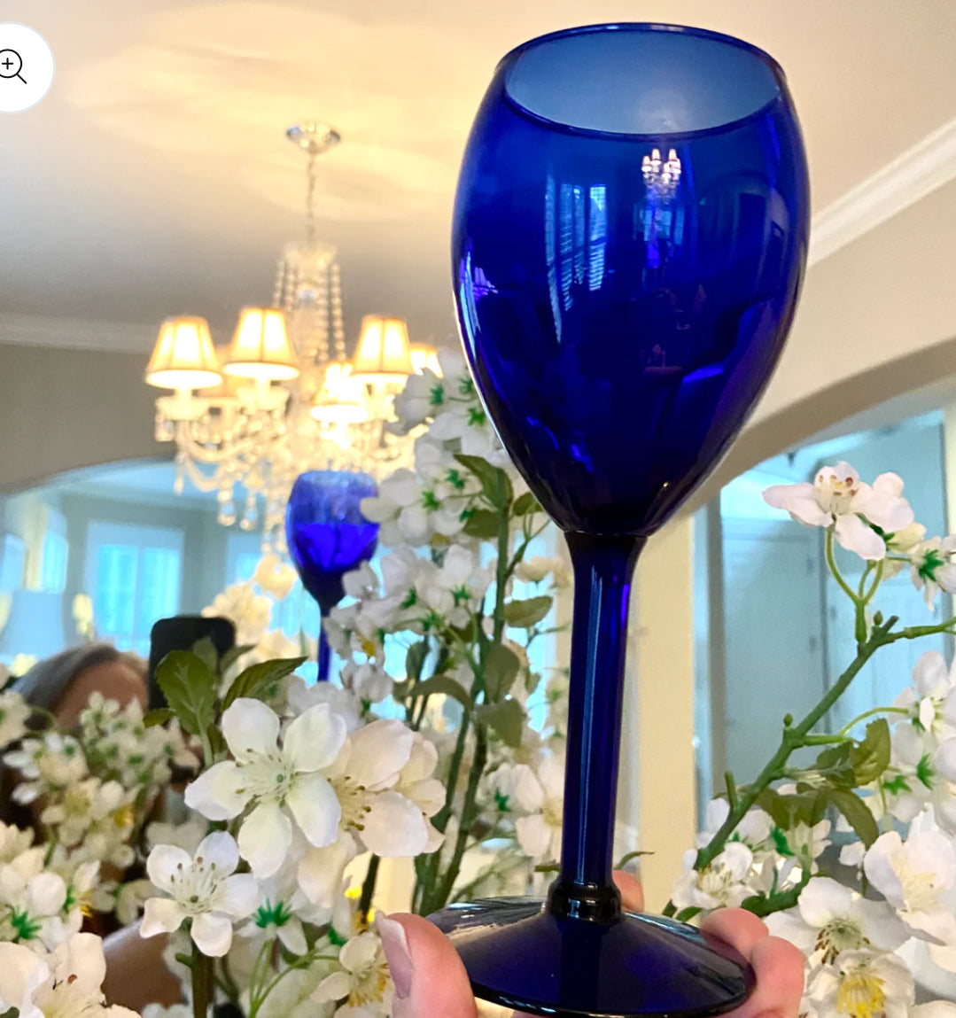 Set of 7 bold cobalt blue wine glasses or water goblets