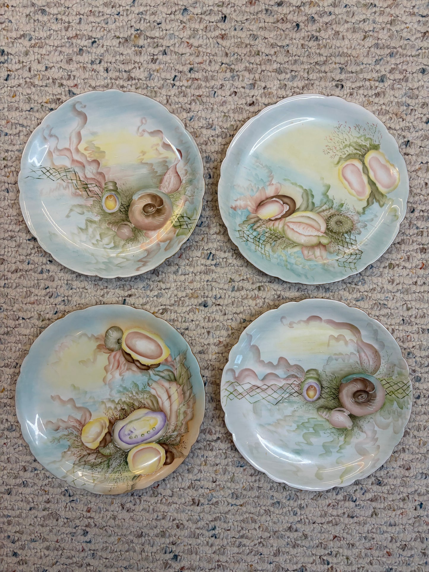 Gorgeous handpainted Limoges shell plates set of 4!