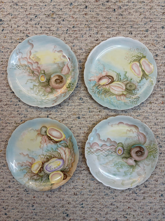Gorgeous handpainted Limoges shell plates set of 4!