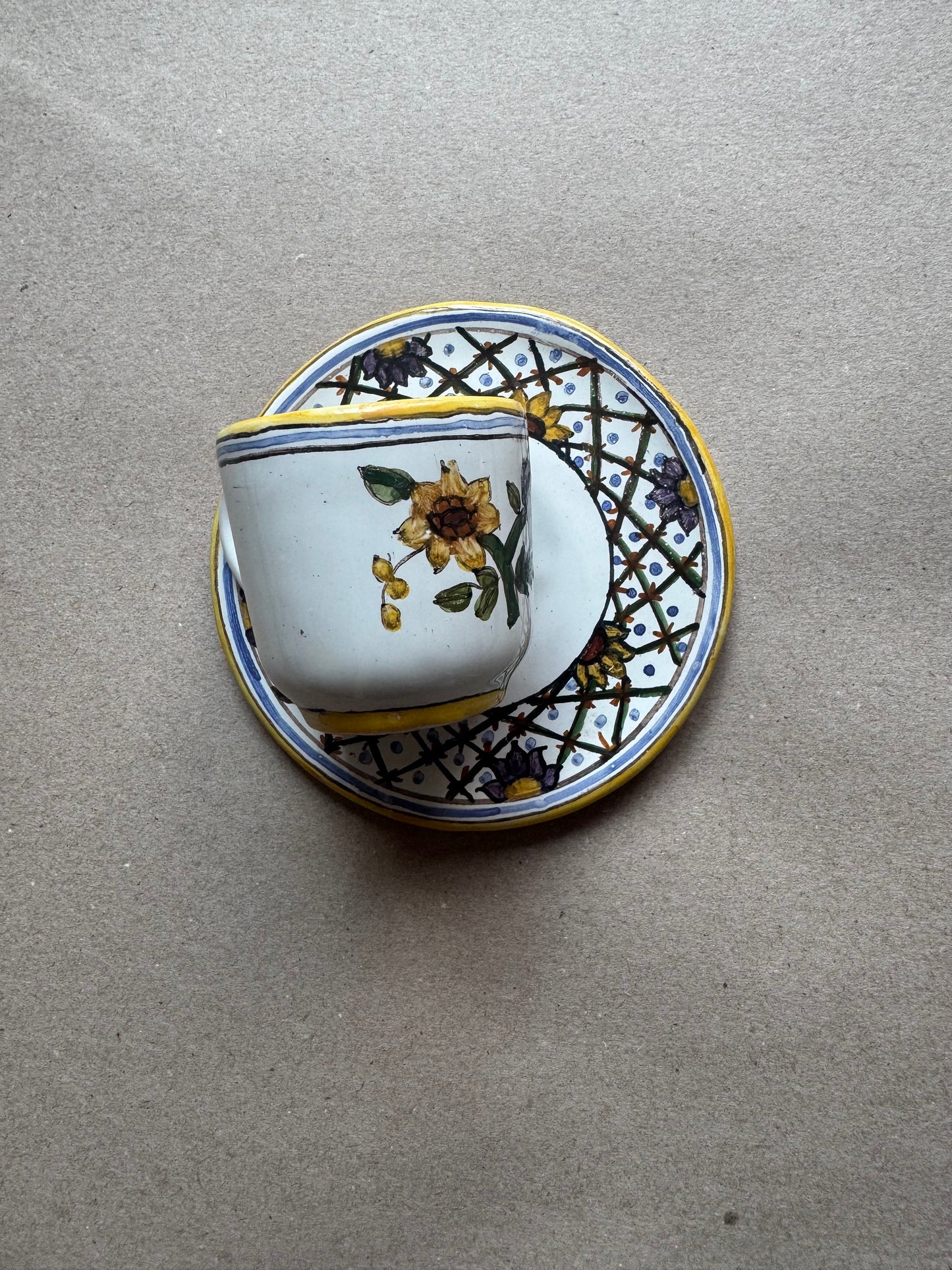 Hand-Painted Portuguese Demitasse Cup & Saucer – Celeste Pattern
