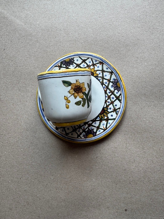 Hand-Painted Portuguese Demitasse Cup & Saucer – Celeste Pattern