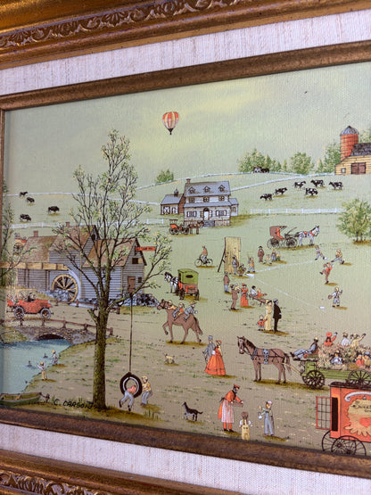 Beautiful framed C Carson folk art serigraph in gold frame!