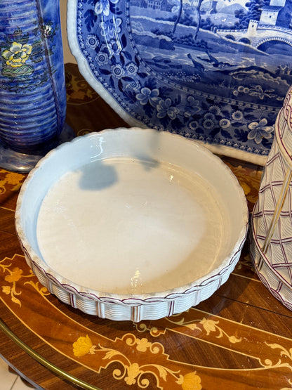 Antique 1880’s COPELAND Raspberry & Gold Lattice Covered Cake Dome on Stand, 11” Diameter, 10” Tall, D1322