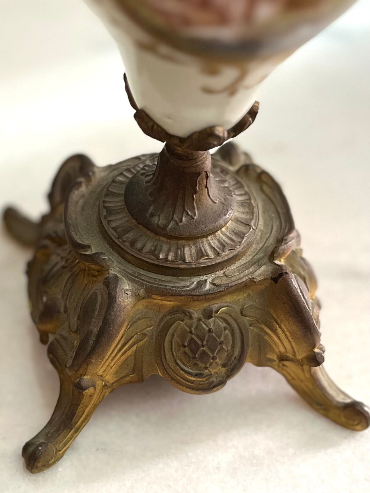 Pair of French Hand-Painted Pastoral Porcelain & Bronze Garniture Urns