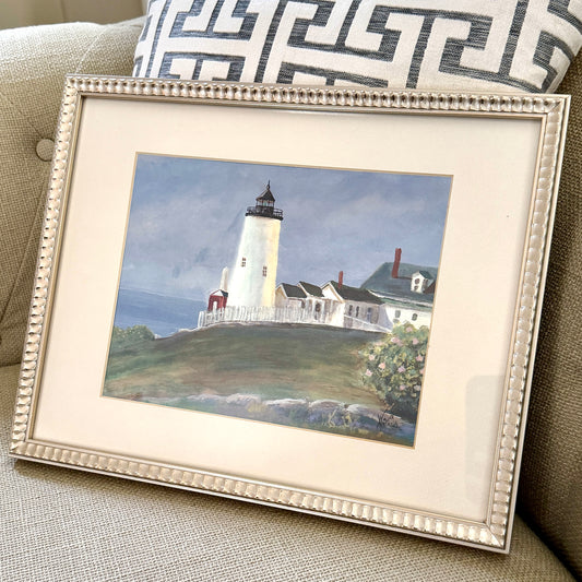 Custom framed color lithograph audubon print of lighthouse by Walt Matthews