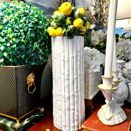 Fabulous Vintage Italian Faux Bamboo Vase Creamy White 12 hi