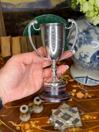 1934 U.S. Marine Corps Medley Relay Trophy | Silverplate | Named Team Engraving, 7” Tall