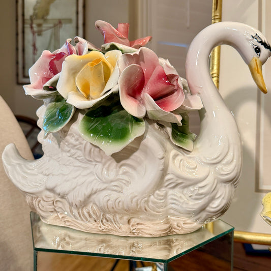 Gorgeous vintage porcelain Capodimonte Swan floral decor centerpiece