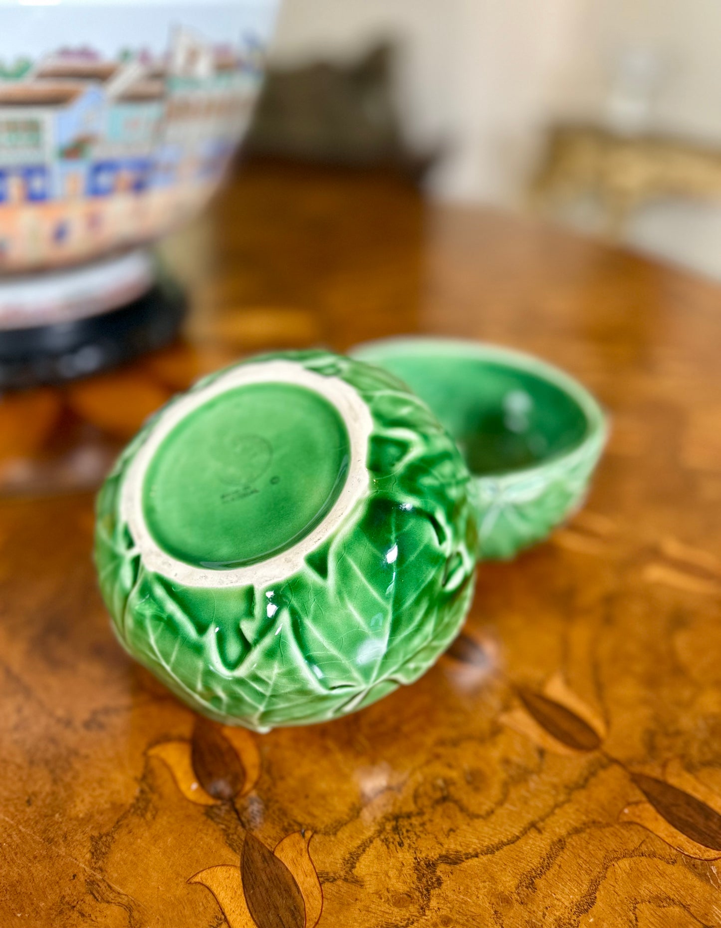 Vintage Bordallo Pinheiro Green Maple Leaf Bowls | Pair, Circa 1960s–70s