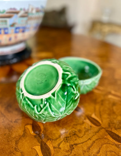 Vintage Bordallo Pinheiro Green Maple Leaf Bowls | Pair, Circa 1960s–70s