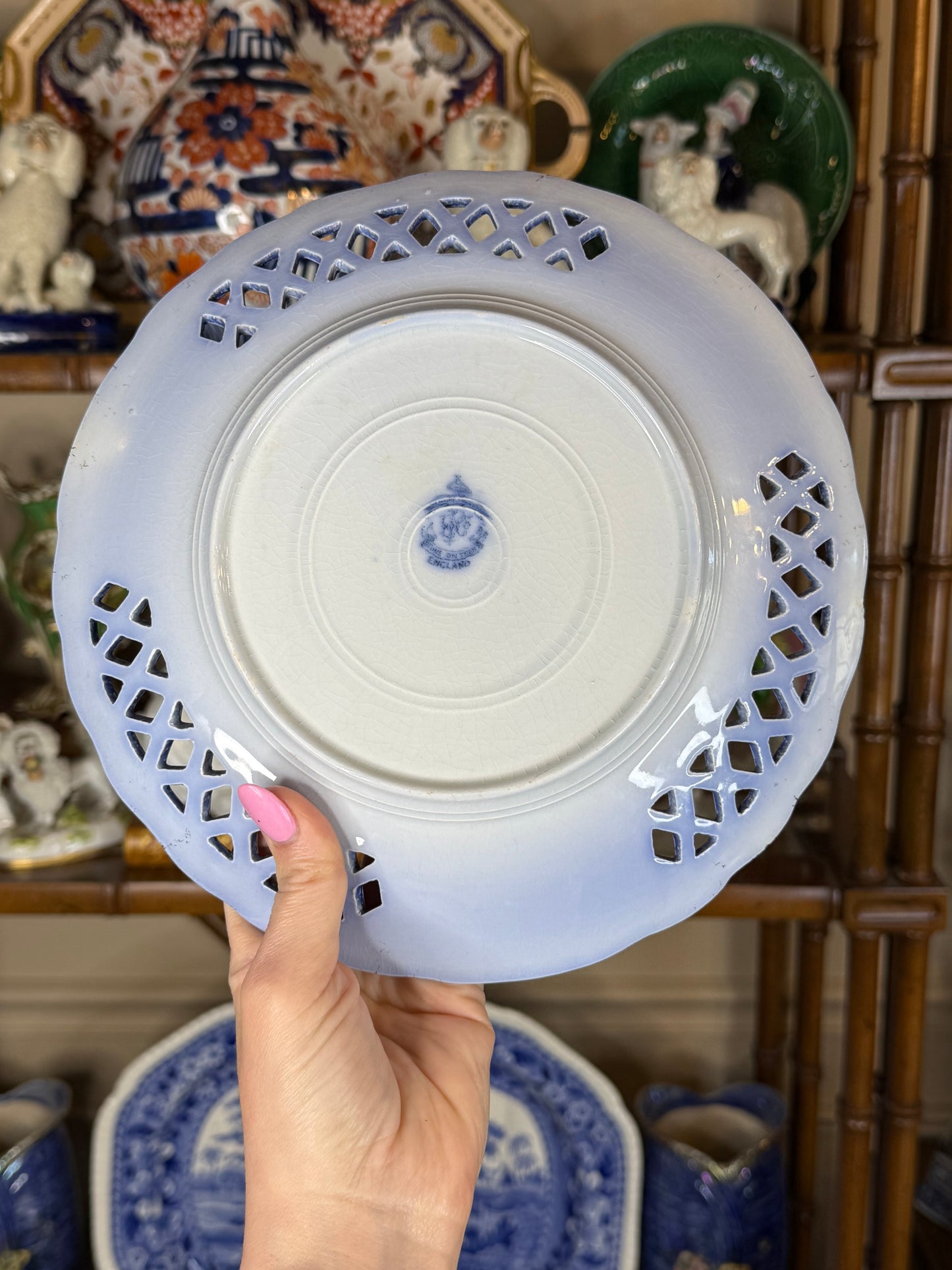 Antique Set of 3 Empire Porcelain Co. Pierced Blue & White City View Plates | Circa 1896–1912 | 9" Diameter #DA4516
