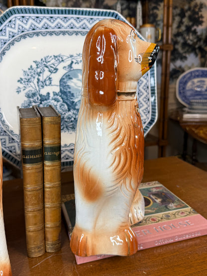 Pair Antique Victorian Staffordshire Spaniel Dogs | Large 14” Mantel Dogs | England c.1870–1890