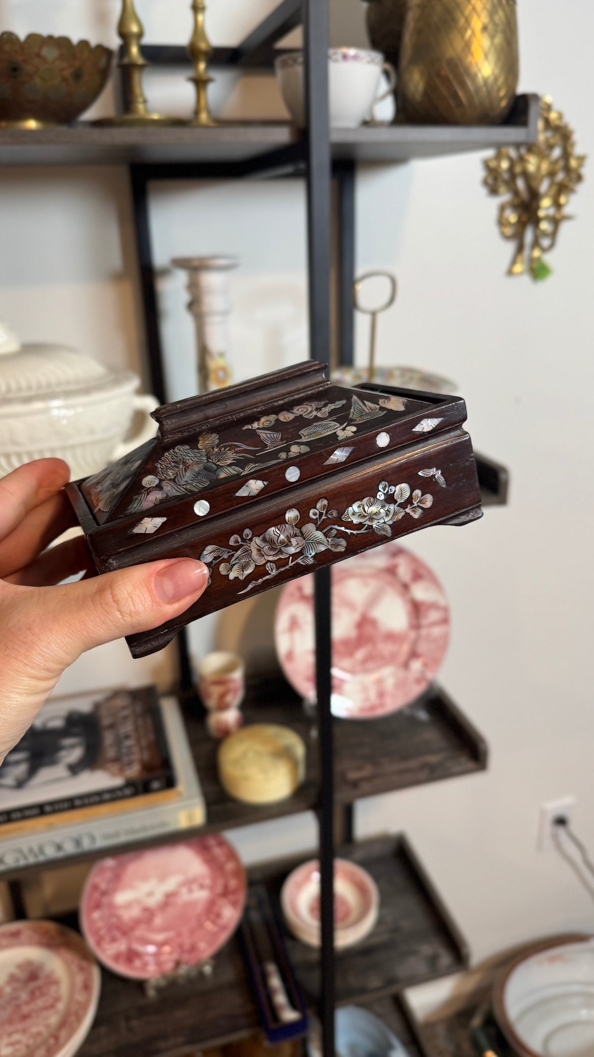 Wooden box with mother of pearl design