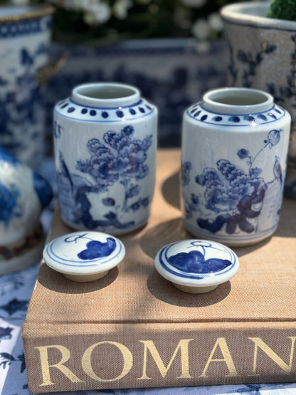 Danny's Fine Porcelain - Pair (2) Small Jar In Blue And White - 3L X 3W X 4.15H