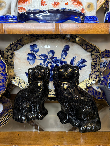 Antique 19th Century Black Staffordshire Spaniel Dog Pair | Style DA4420 | 9.5” Tall