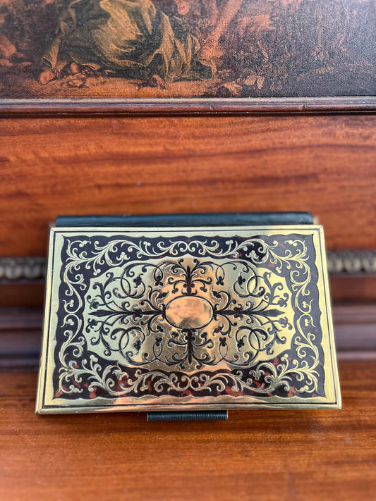 French Boulle-Style Aide de Mémoire in Red Tortoiseshell & Brass with Original Leather Interior
