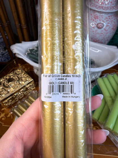 Caspari Straight Taper 10" Candles in Gold - 2 Candles Per Package