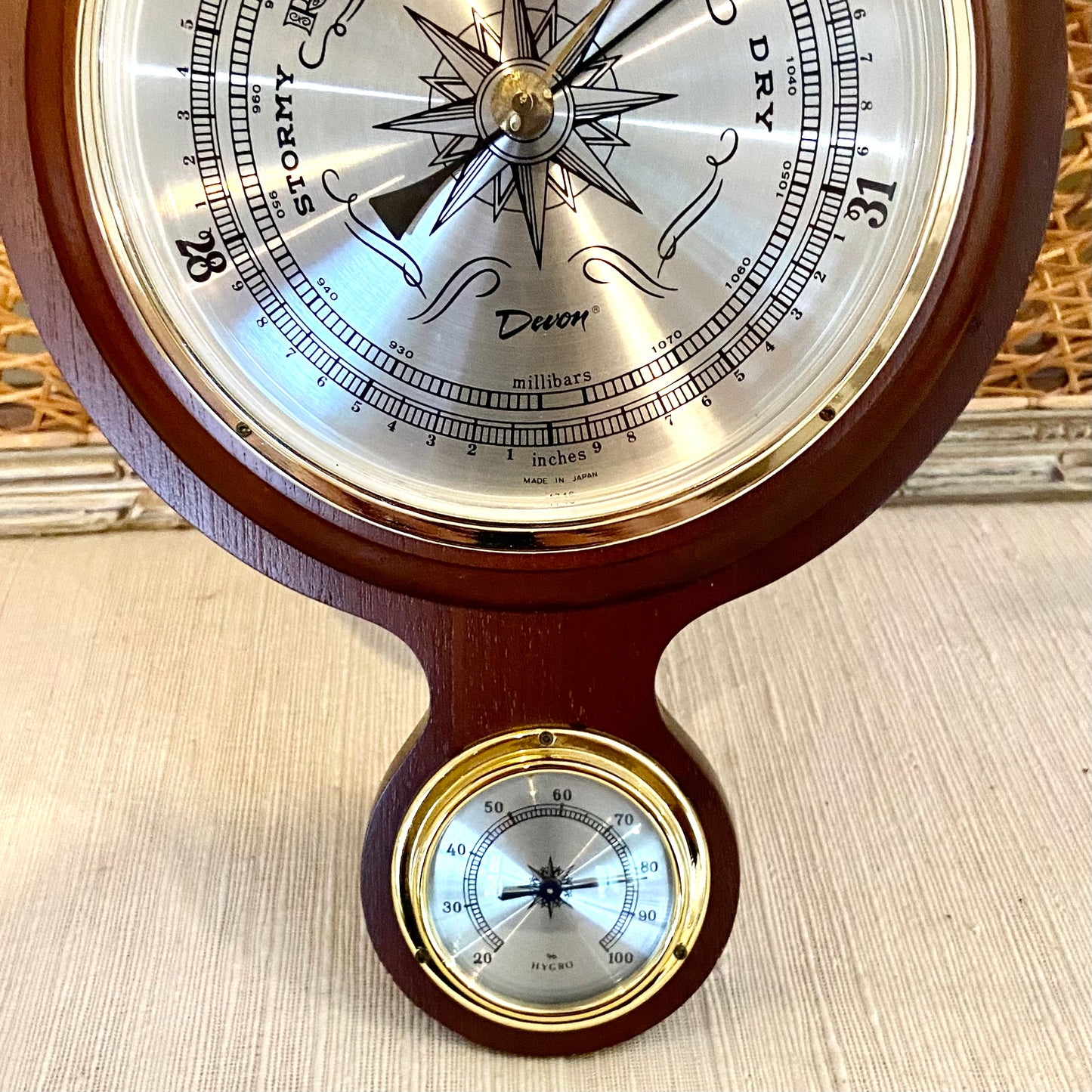Vintage coastal chic  Brass & wood wall barometer