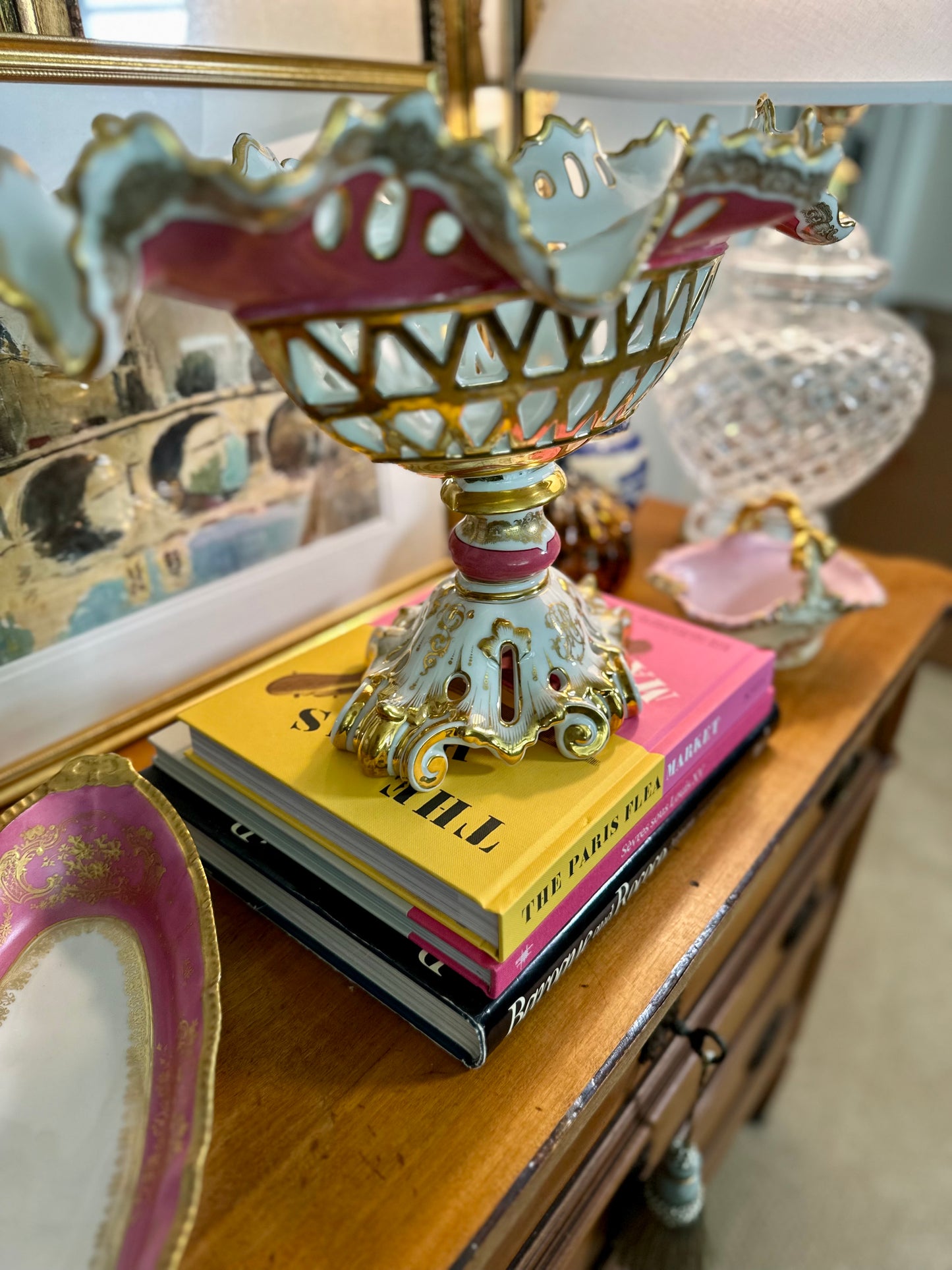 EXQUISITE 19th Century Old Paris Porcelain Reticulated Corbeille de Fruits Grand Centerpiece, 17"