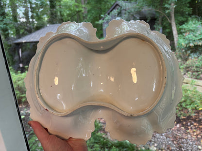 Beautiful decorative pink and blue floral dish with handle!
