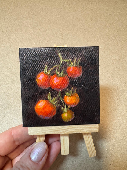 Live 06/19 mini art tomatoes original oil paintings on stretched canvas 3x3”