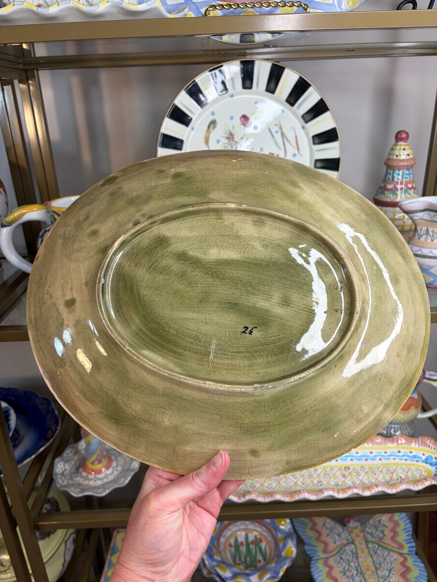 Antique Majolica platter with bows and strawberries!