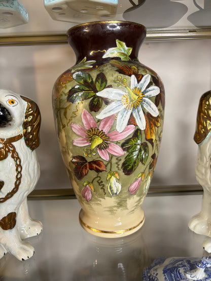 Stunning Bristol glass vase featuring handpainted florals!